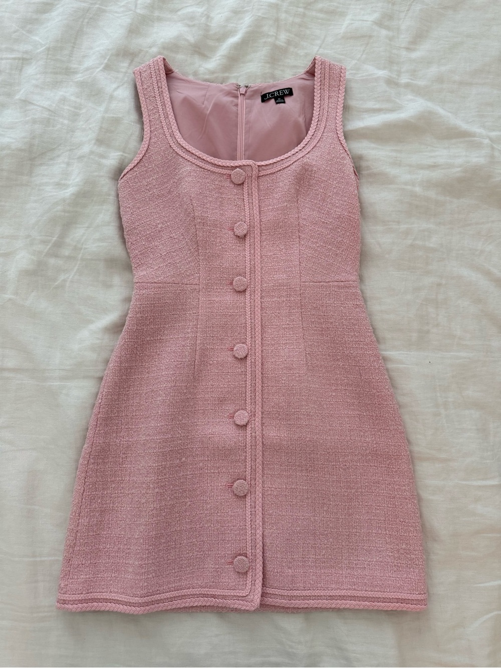 J. Crew Pink Tweed Sleeveless Button-Front Mini Dress